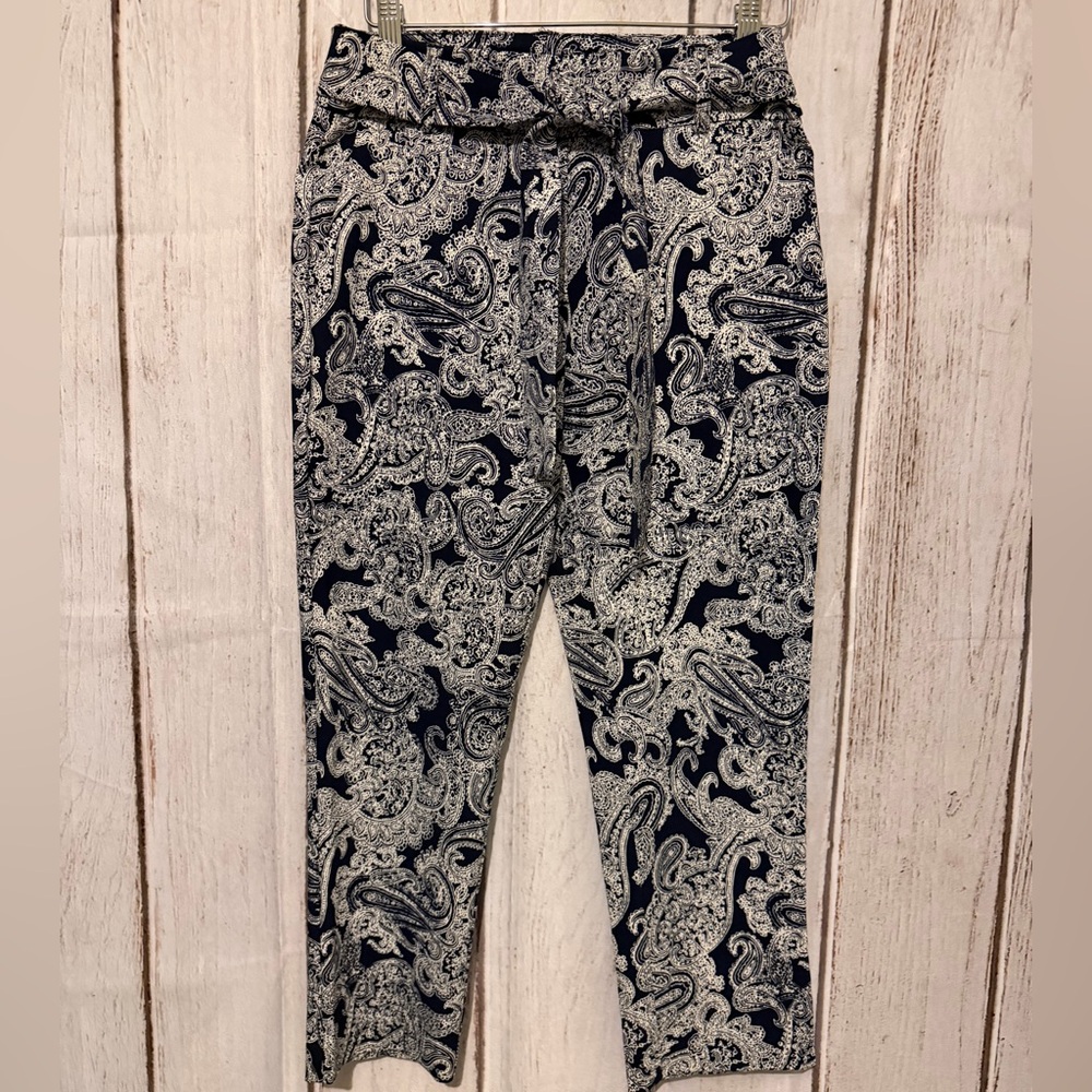 Jules & Leopold Navy and White Paisley Print Tied Waist
Pull-On Pants Size M